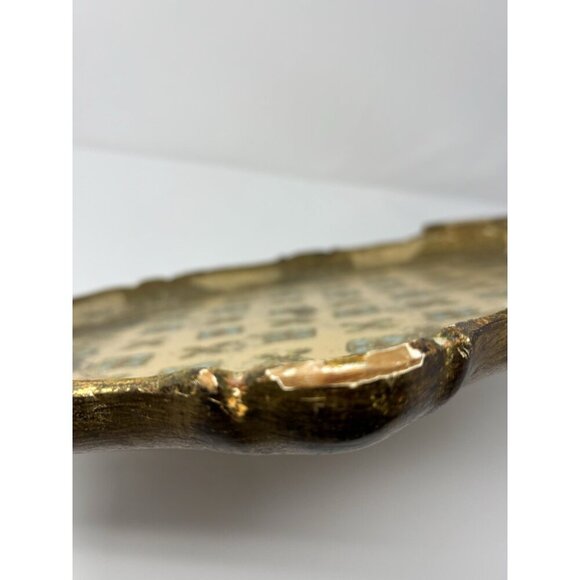 Mid Century Italian Blue GoHollywood Regency Florentine Serving Tray Wood 20x15" - Picture 11 of 16